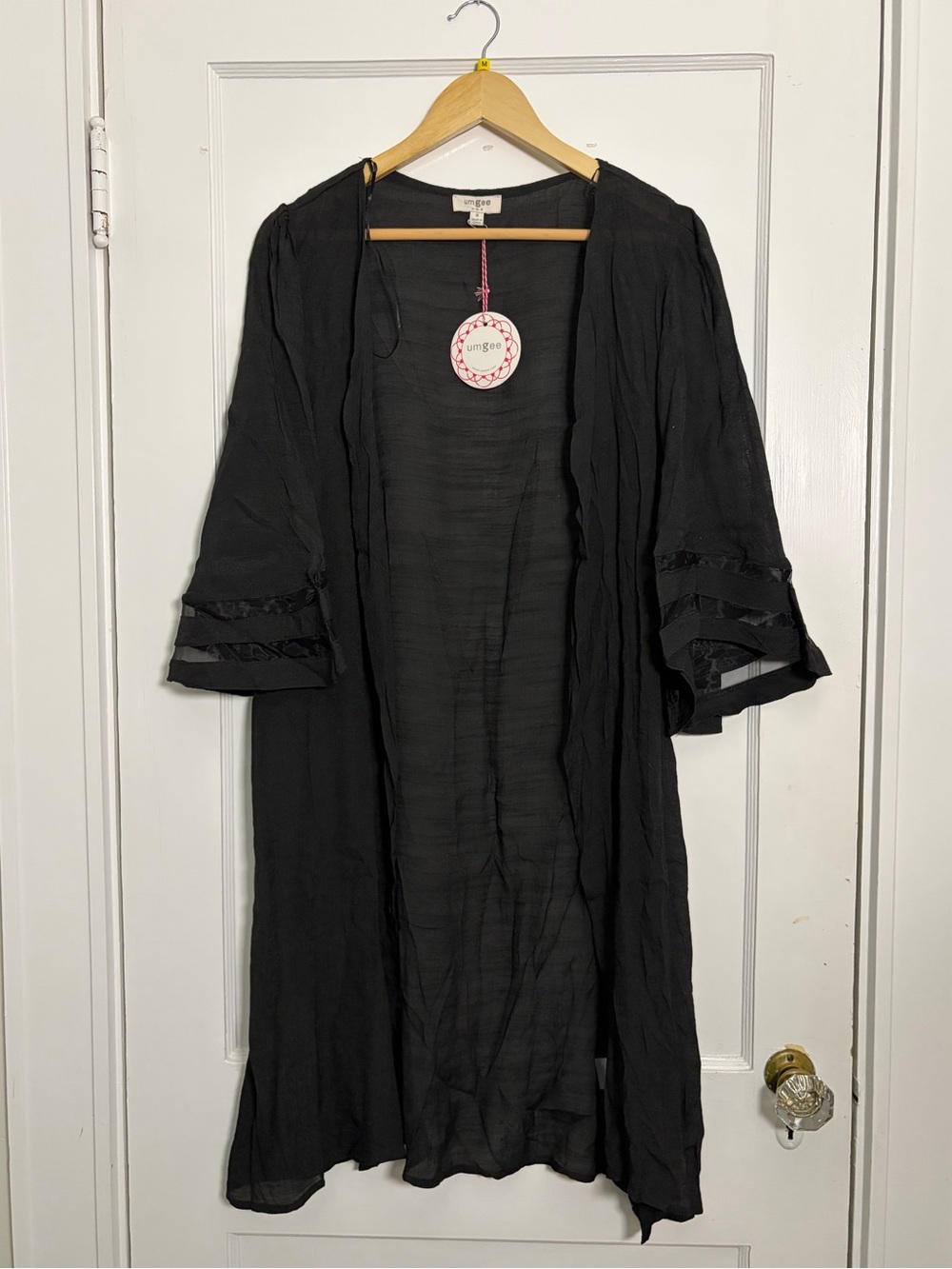 Umgee Black Sheer Open-Front Kimono Robe
